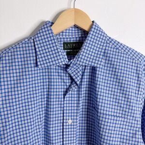 Lauren Ralph Lauren Men Slim Fit Blue White Plaid Dress Shirt French Cuff 16 1/2